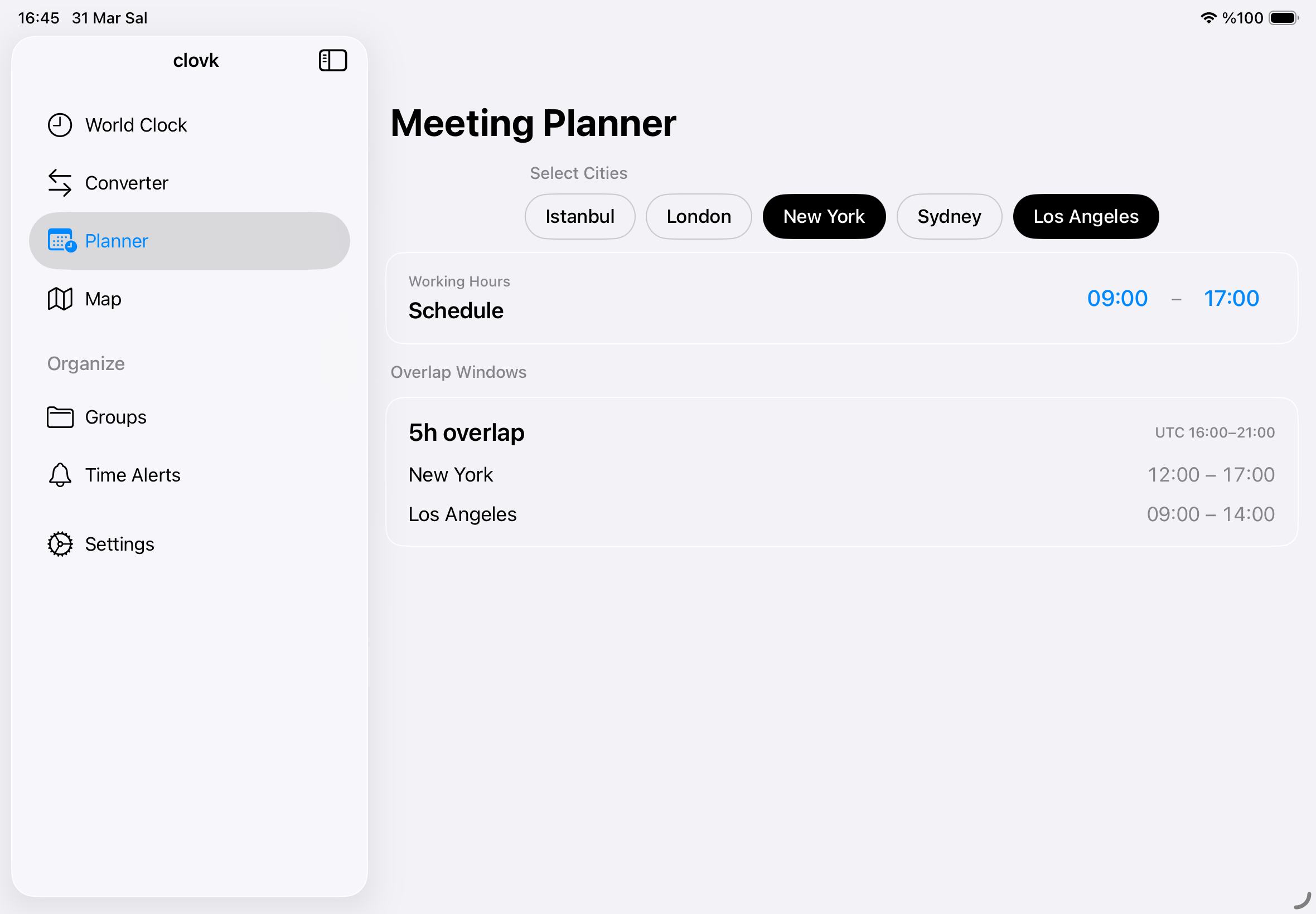 Clovk on iPad — Meeting Planner